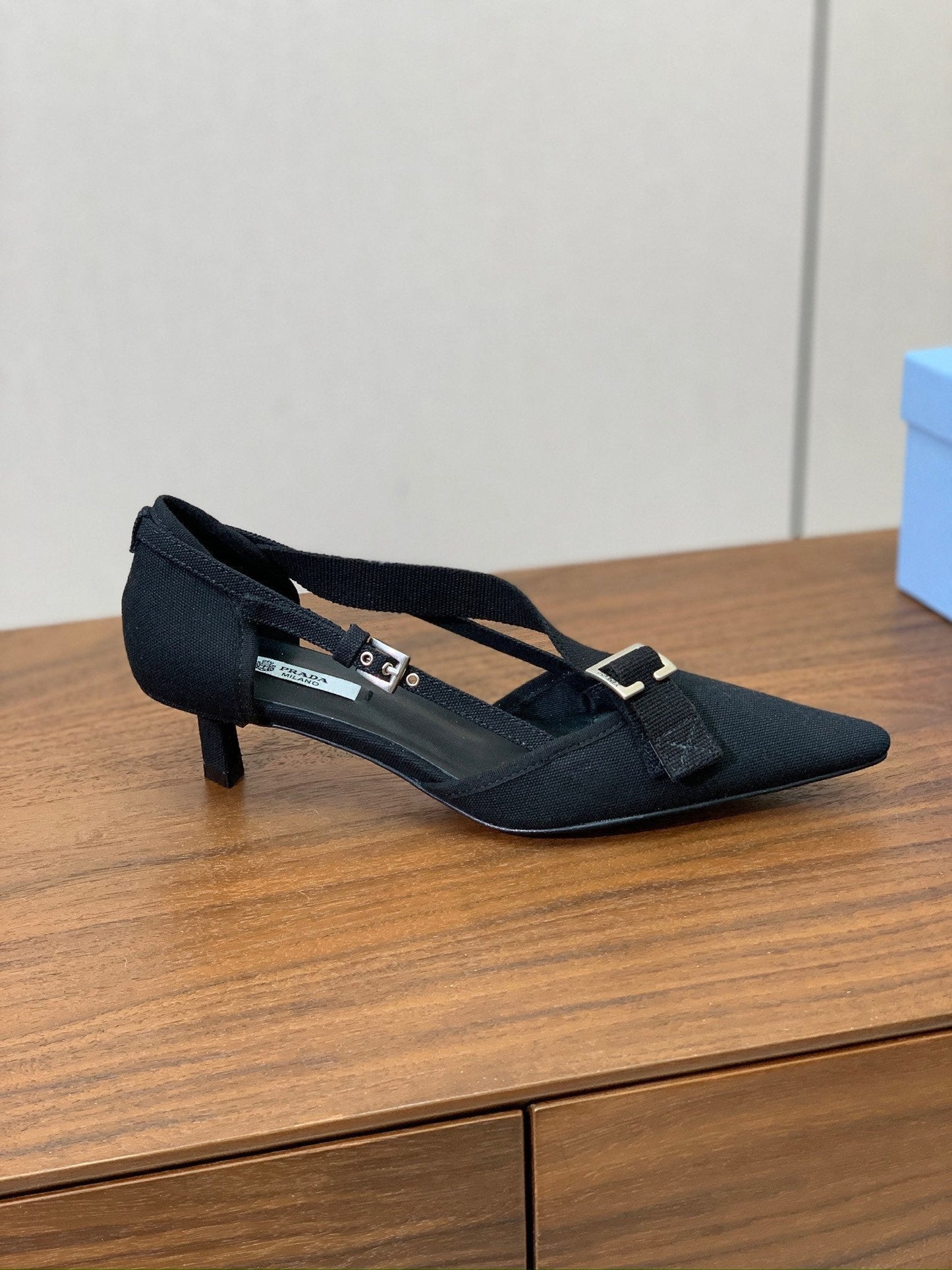 Prada 2026 Pumps 25mm Canvas Metal Buckles Logo 793081
