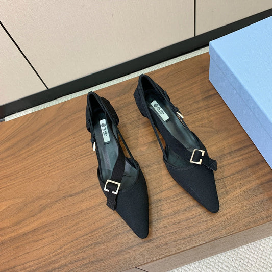 Prada 2026 Pumps 25mm Canvas Metal Buckles Logo 793081