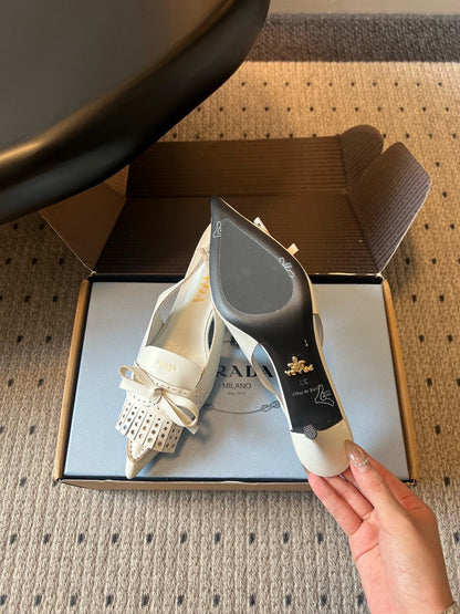 Prada 2026 Slingback Pumps 85mm Bow Cowhide 787482