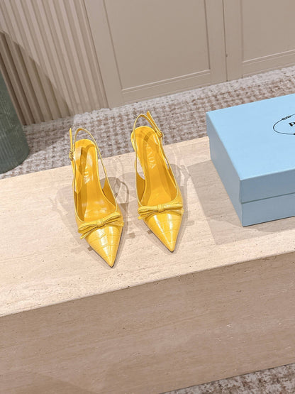 PRA 26S Slingback 85 Yellow Crocodile Embossed Leather 630738