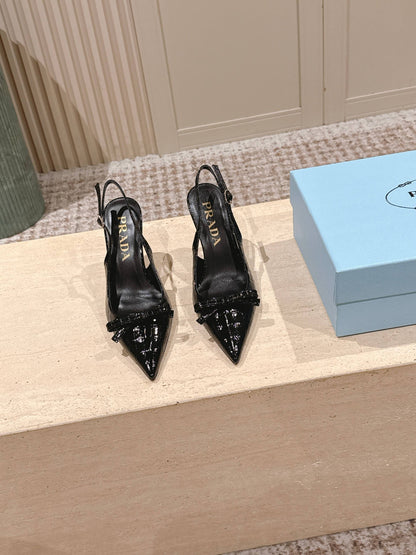 PRA 26S Slingback 85 Black Crocodile Embossed Leather 630739