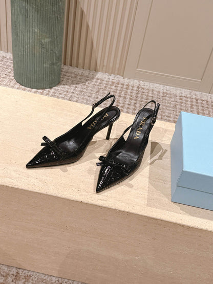 PRA 26S Slingback 85 Black Crocodile Embossed Leather 630739