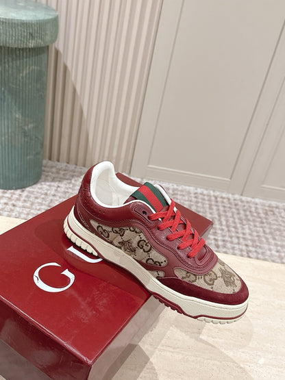 GG 26 Couple Sneakers Dark Red Beige Cowhide 630704