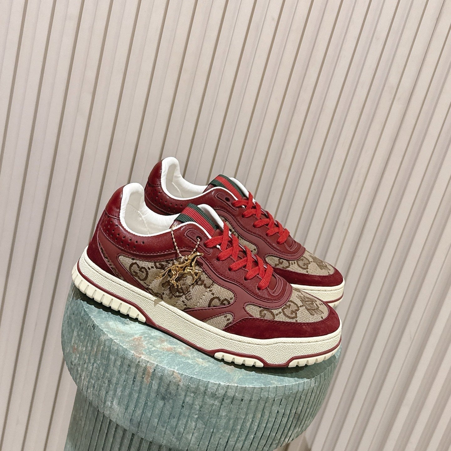 GG 26 Couple Sneakers Dark Red Beige Cowhide 630704
