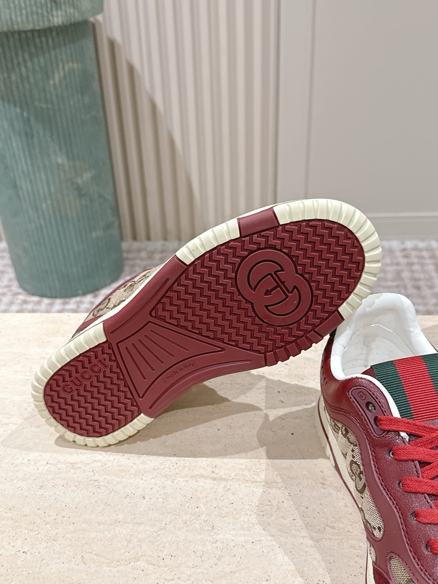 GG 26 Couple Sneakers Dark Red Beige Cowhide 630704