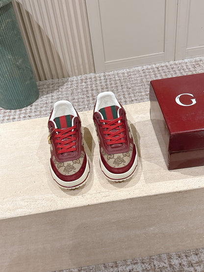 GG 26 Couple Sneakers Dark Red Beige Cowhide 630704