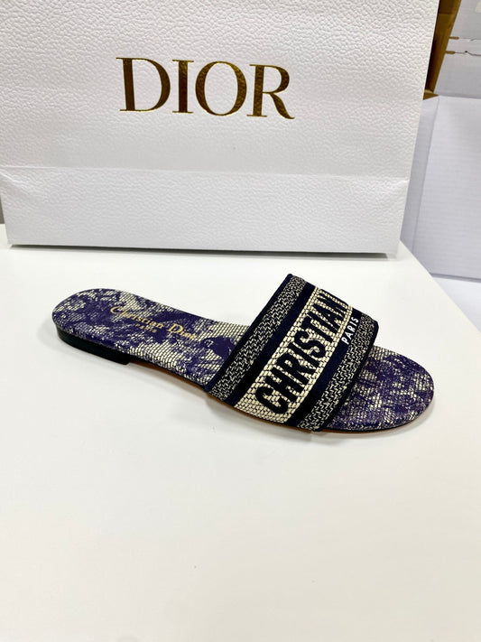 CD 26s Embroidered Sandals Purple Beige Black Canvas Leather 683016