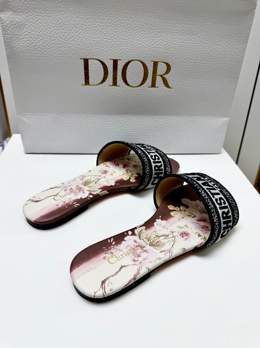 CD 26s Embroidered Sandals Black White Burgundy Canvas Leather 683021