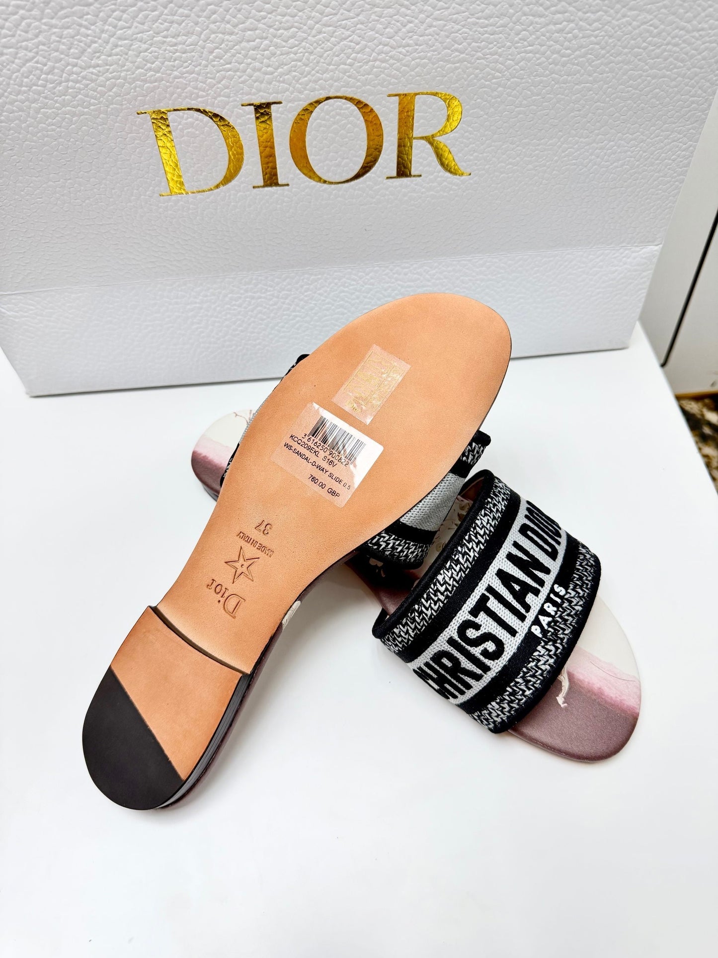 CD 26s Embroidered Sandals Black White Burgundy Canvas Leather 683021