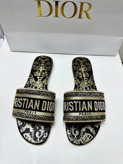 CD 26s Embroidered Sandals White Gold Genuine Leather 683023
