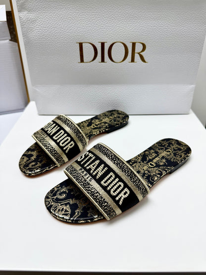 CD 26s Embroidered Sandals White Gold Genuine Leather 683023
