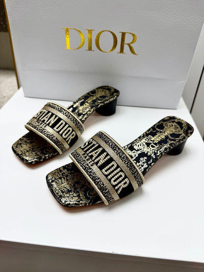 CD 26s Embroidered Sandals White Gold Genuine Leather 683023