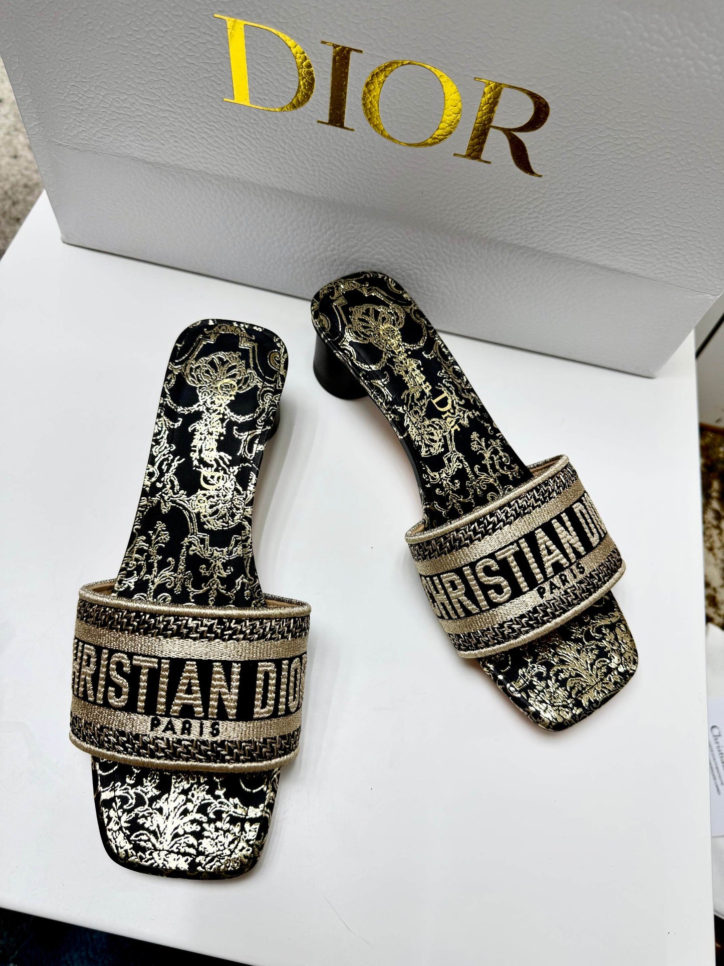 CD 26s Embroidered Sandals White Gold Genuine Leather 683023