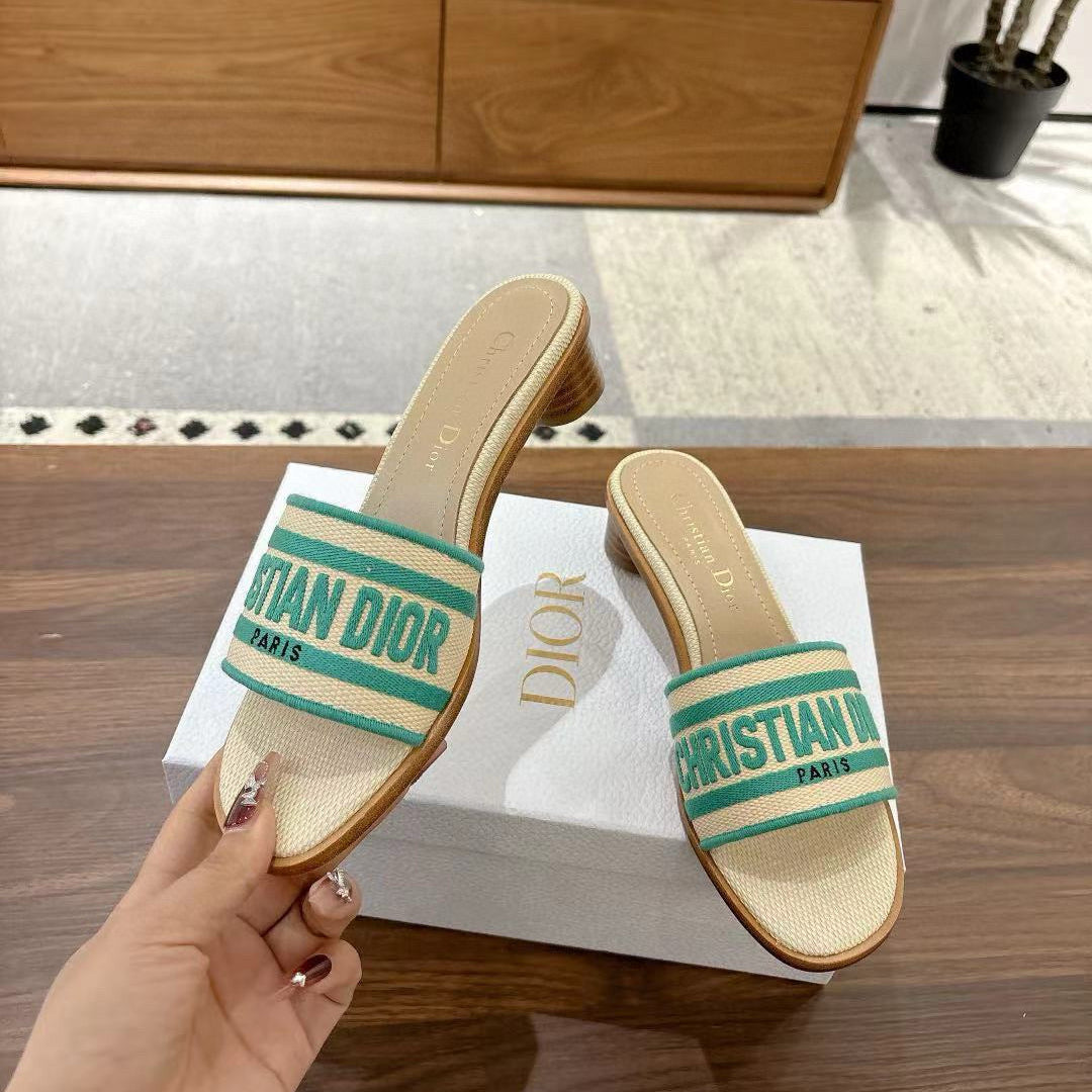 CD 26s Embroidered Sandals Canvas Sheepskin 664321