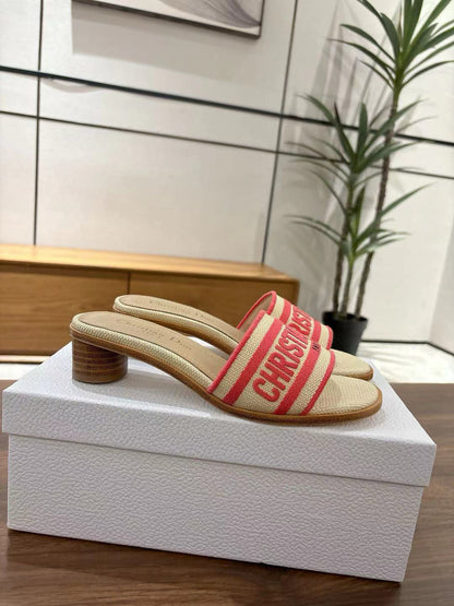 CD 26s Embroidered Sandals Beige Red Canvas Sheepskin 664315