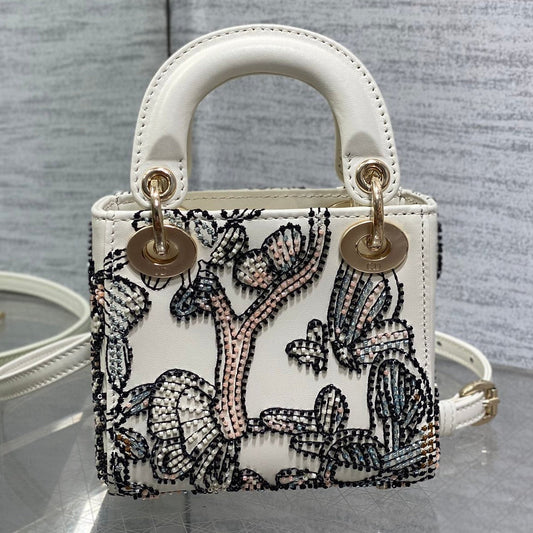 Dior 2026 Butterfly Embroidery Bag 12cm White Mix Color Leather 352067