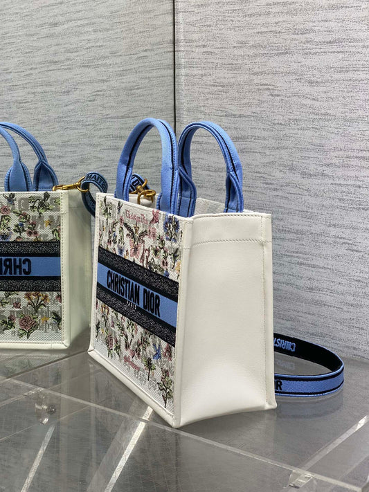 Dior 2026 Book Tote 26cm White Blue mix Colors Canvas