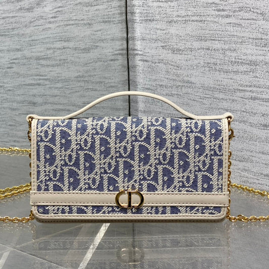 Dior 2026 Montaigne Cigale Bag 20.5cm Blue White Canvas Leather 272677