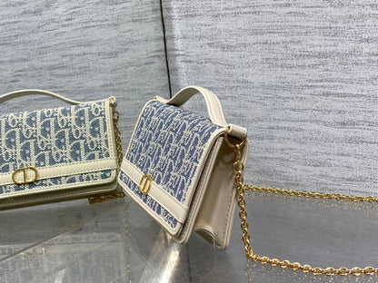 Dior 2026 Montaigne Cigale Bag 20.5cm Blue White Canvas Leather 272677