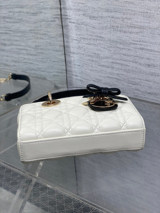 Dior 2026 Bow D-Joy Micro Bag White Black Lambskin 284127