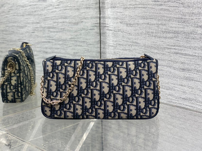 Dior 2026 Oblique Bow Chain Bag Blue Beige Canvas Leather 284289