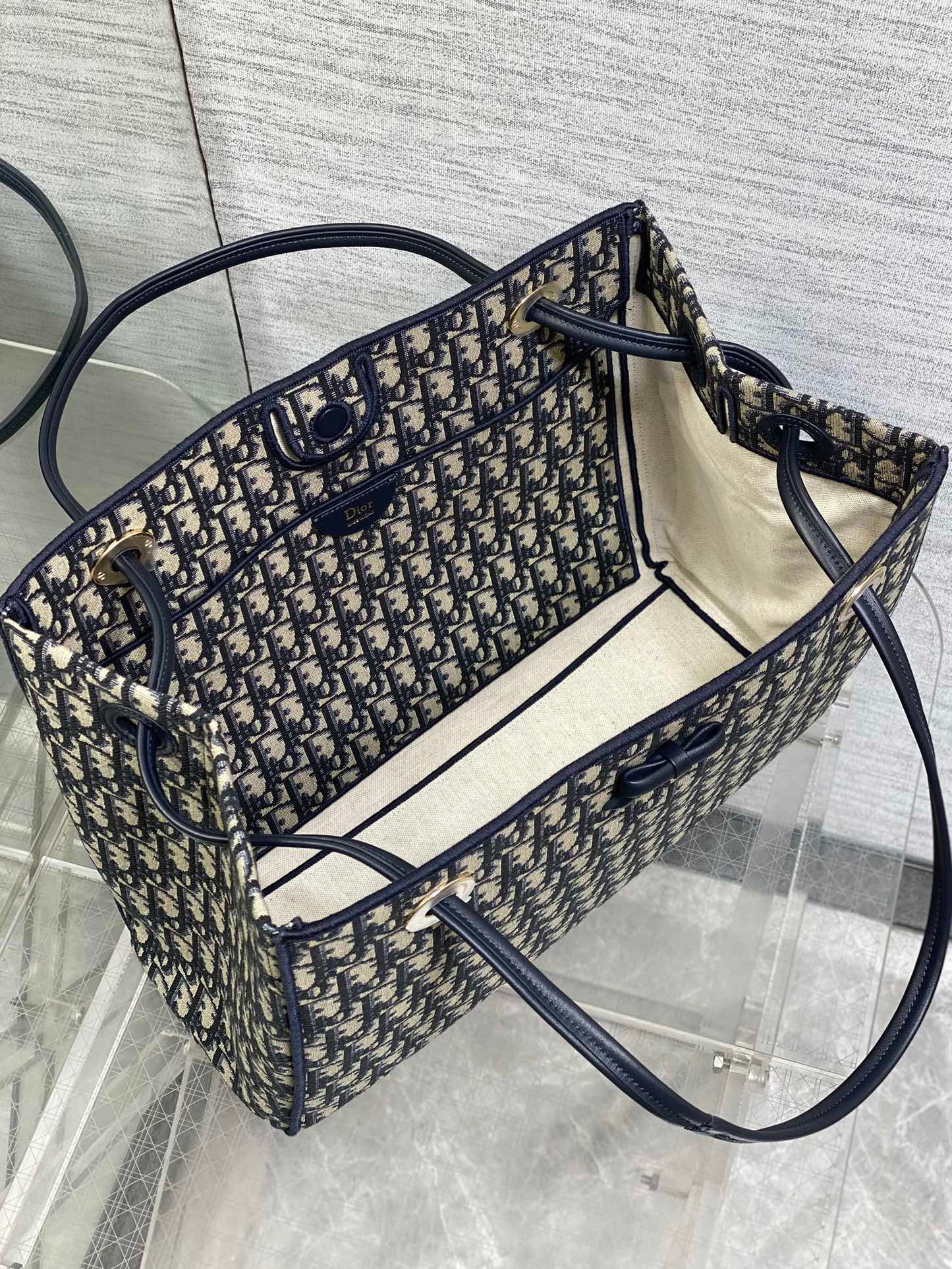 Dior 2026 Medium Shopping Bag 37cm Blue Beige Canvas Leather 284285
