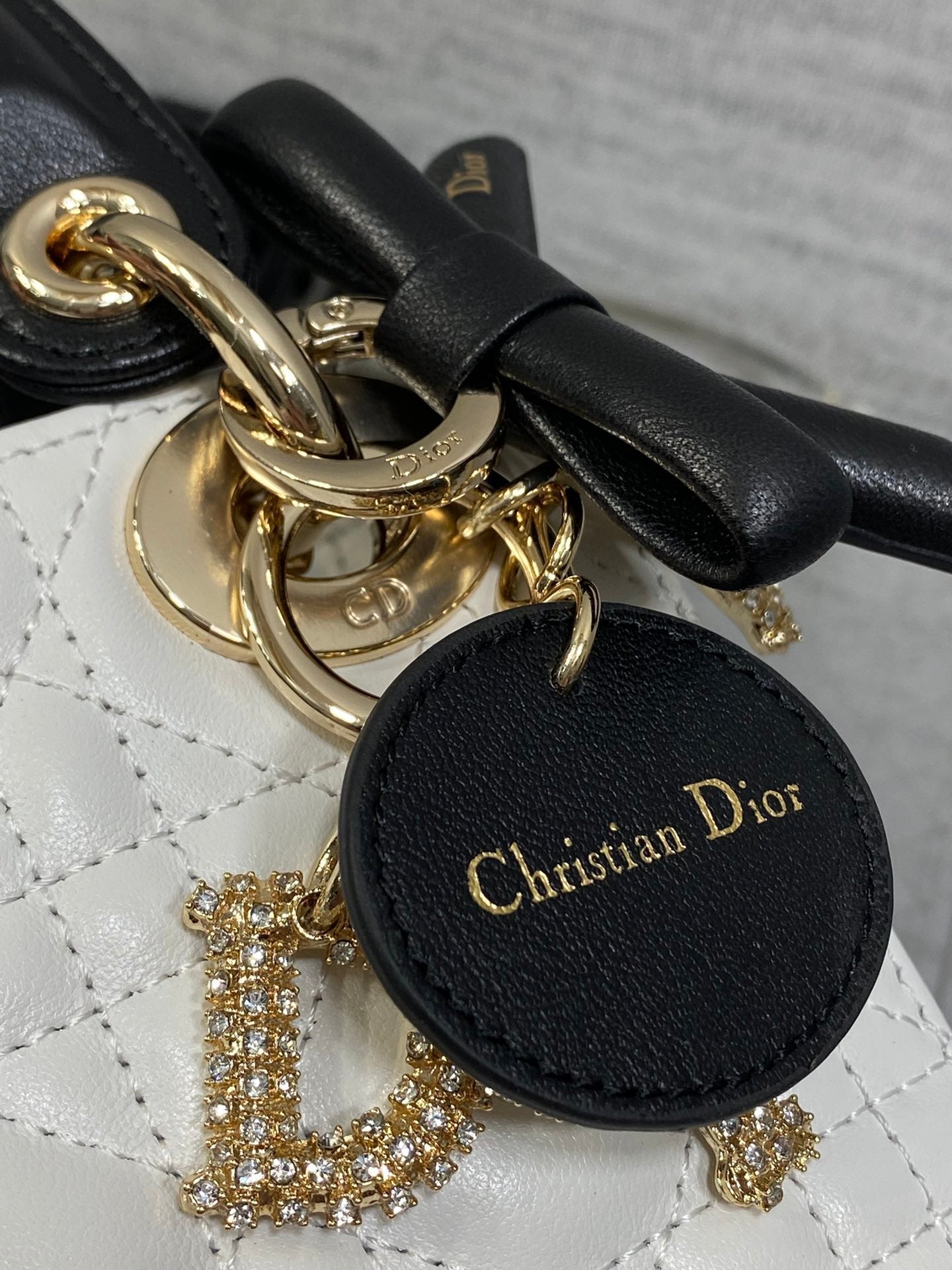 Dior 2026 Mini Lady Dior Bag White Black Lambskin 284137