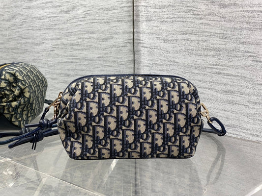 Dior 2026 Montaigne Pouch 20cm Blue Beige Canvas Leather 284147