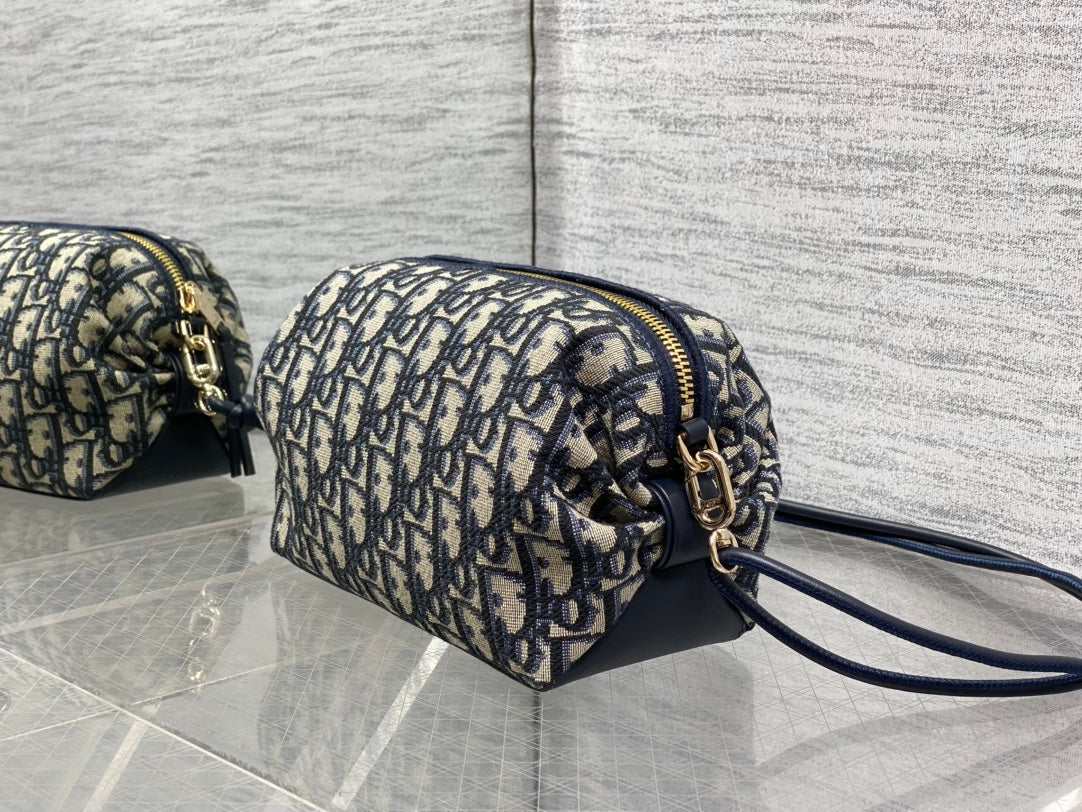 Dior 2026 Montaigne Pouch 20cm Blue Beige Canvas Leather 284147