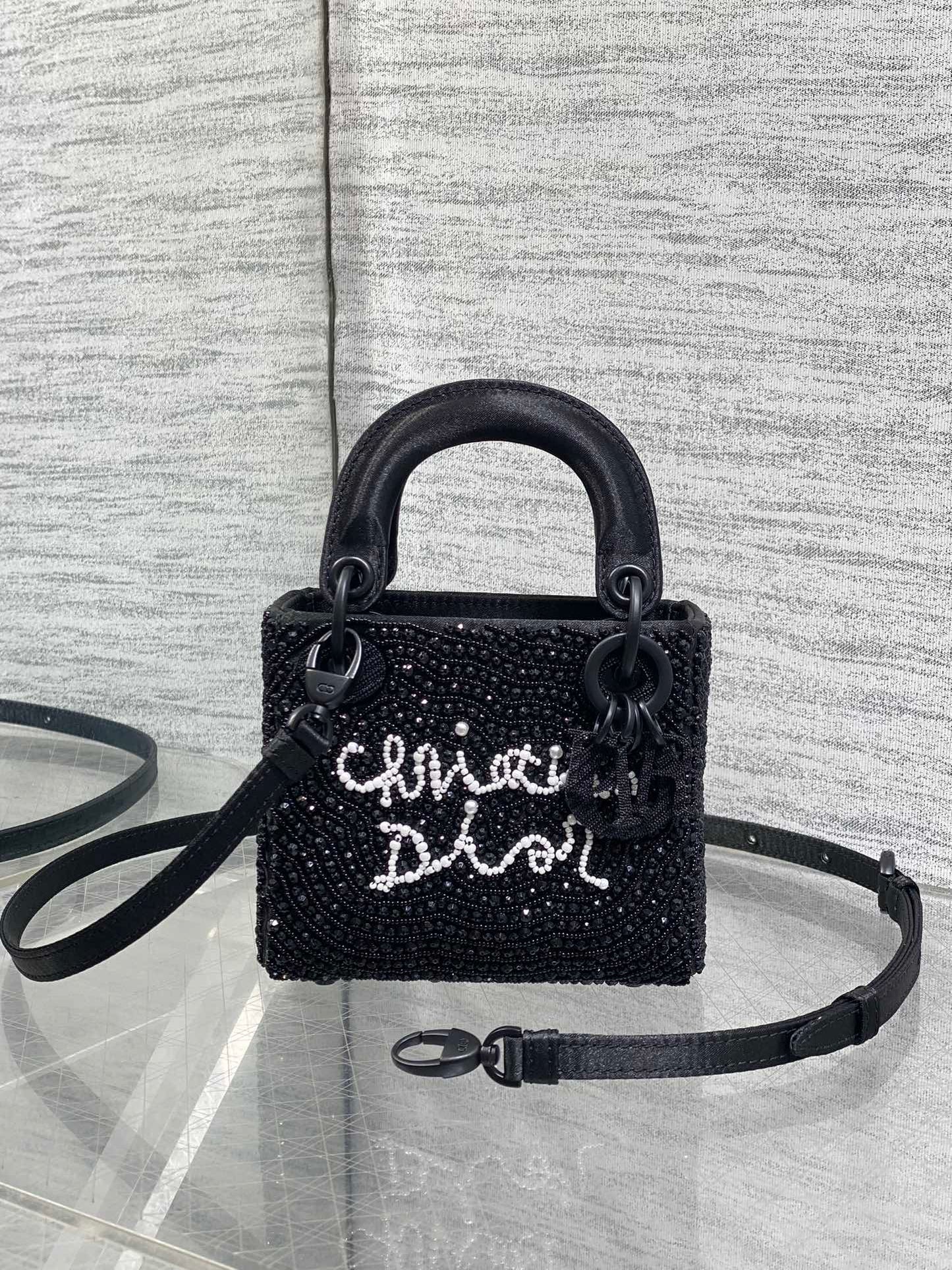 Dior 2026 Lady Art Mini Bag 12cm Black Cotton Leather 352144