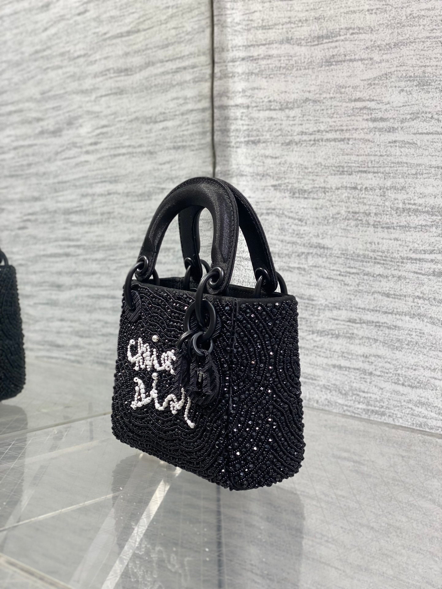 Dior 2026 Lady Art Mini Bag 12cm Black Cotton Leather 352144