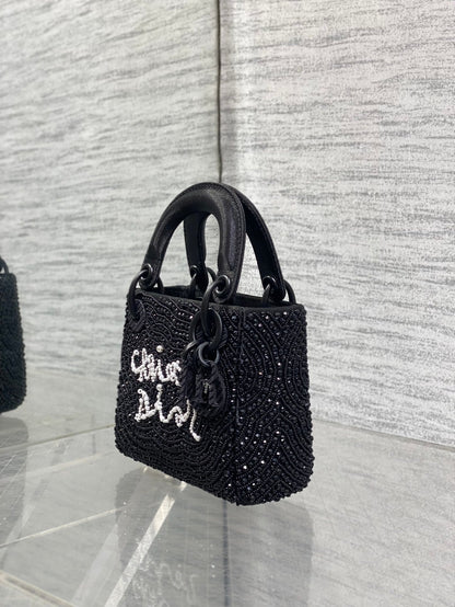 Dior 2026 Lady Art Mini Bag 12cm Black Cotton Leather 352144