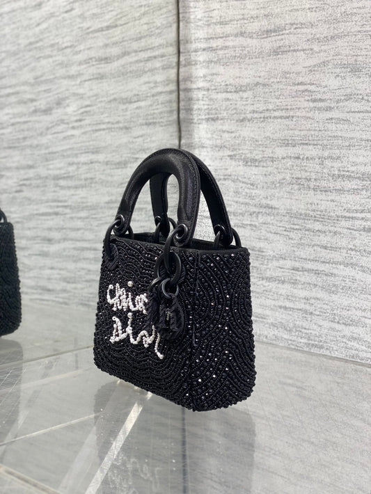Dior 2026 Lady Art Mini Bag 12cm Black Cotton Leather 352144