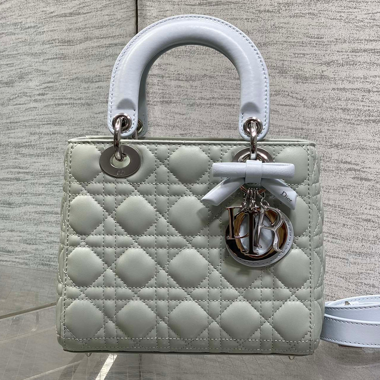 Dior 2026 Bow Lady Dior 20cm Green mix Blue Cannage Lambskin 286579