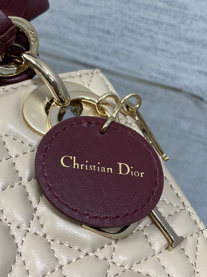 Dior 2026 Bow Lady Dior 17cm Beige Burgundy Lambskin 286583