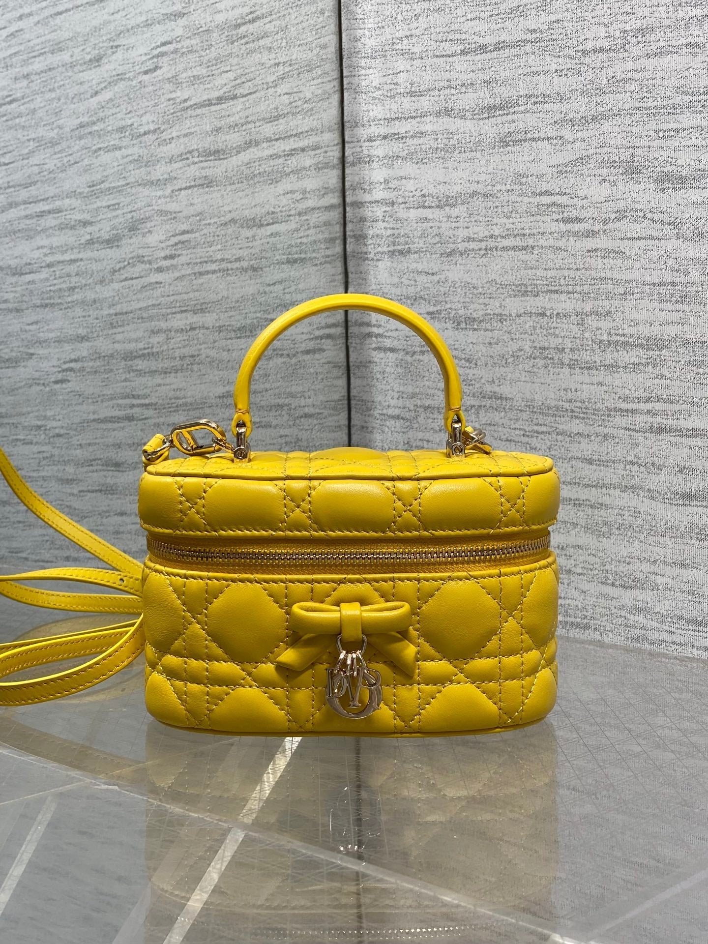 Dior 2026 Vanity Bag 17.5cm Yellow Cannage Lambskin 286426