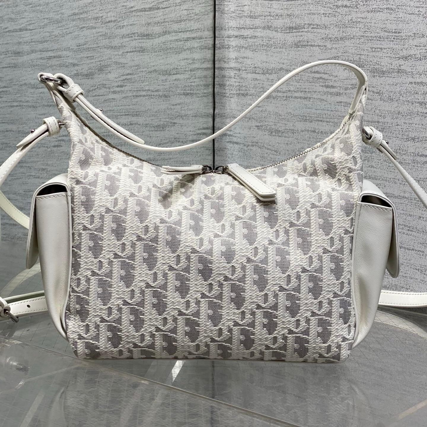 Dior 2026 D-Dream Oblique Jacquard 24cm White Grey Cotton Calfskin 289148