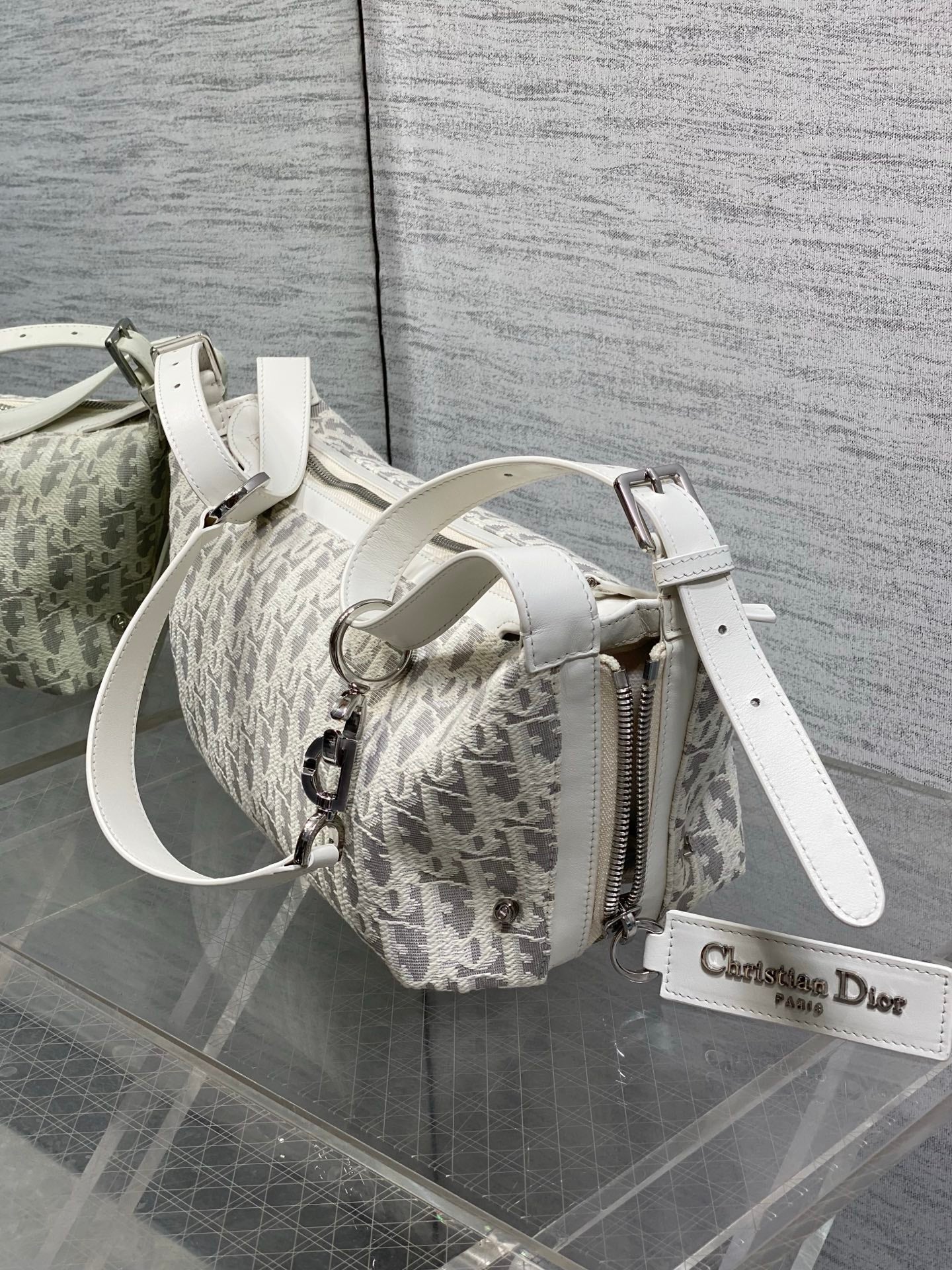 Dior 2026 D-Journey Bag 25.5cm White Grey Cotton Calfskin 289150