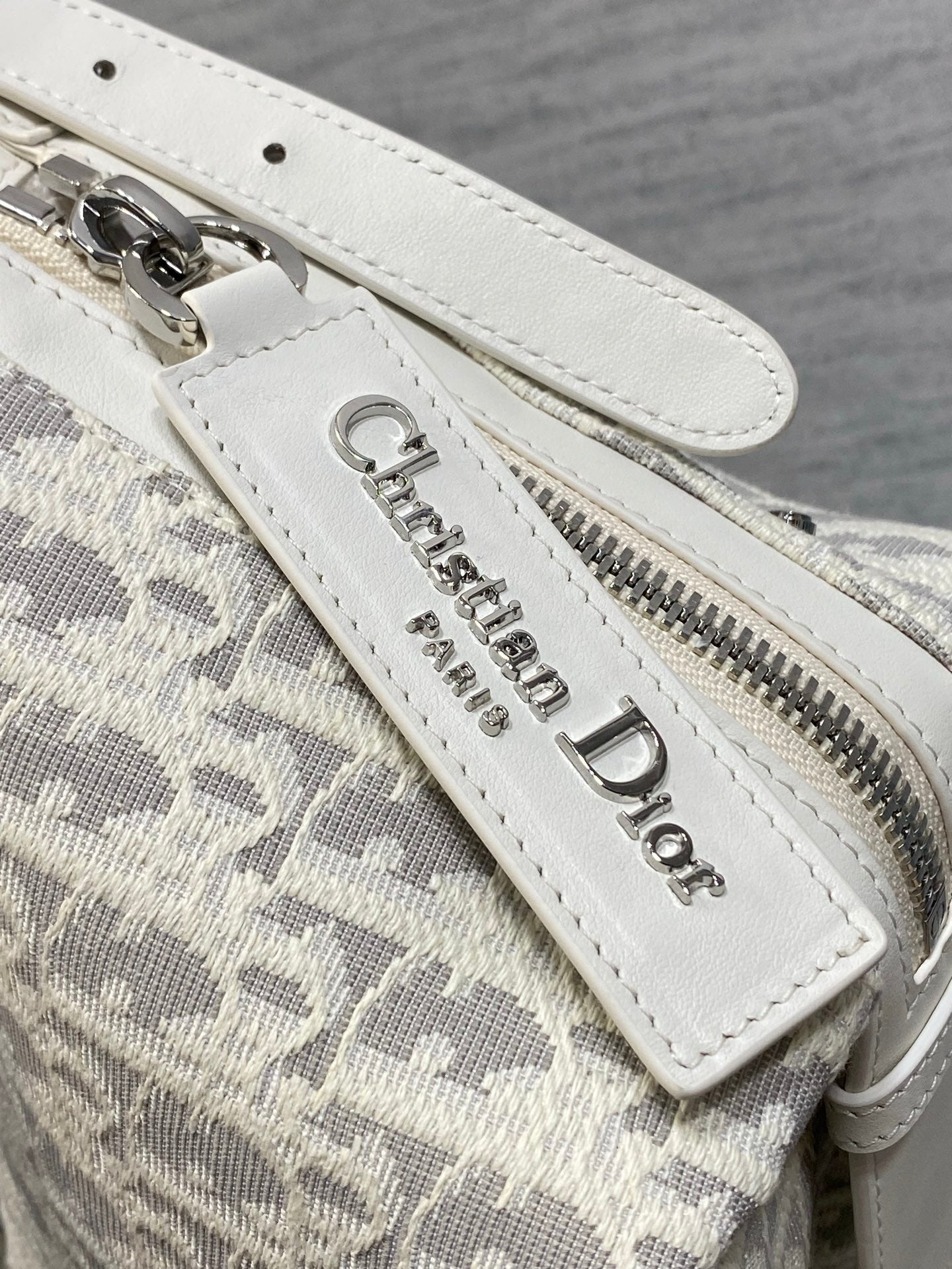 Dior 2026 D-Journey Bag 25.5cm White Grey Cotton Calfskin 289150