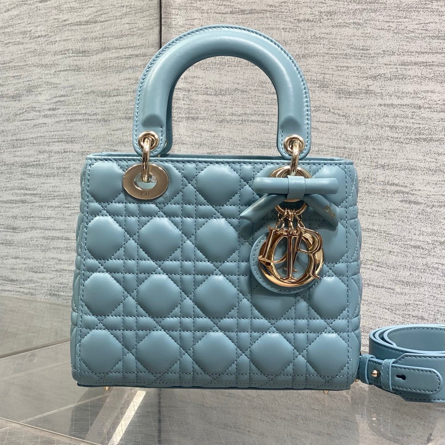 Dior 2026 Bow Lady Dior Tourmaline Blue Cannage Lambskin 289166