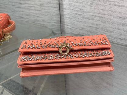 Dior 2026 Crystal Embellishments Lady Bag 24cm Coral Orange Leather 355276