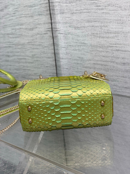 Dior 2026 Lady Embossed Snake Skin Bag 17cm Green Leather 378810