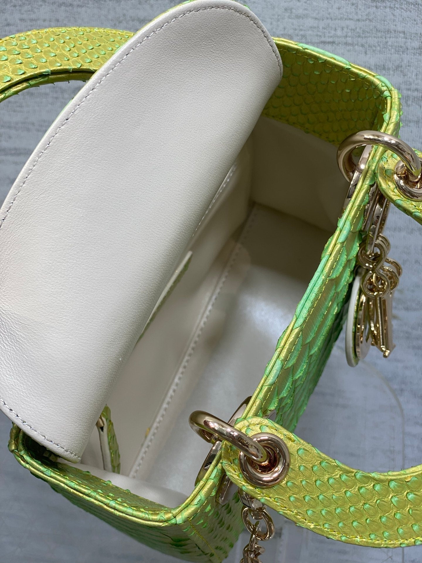 Dior 2026 Lady Embossed Snake Skin Bag 17cm Green Leather 378810