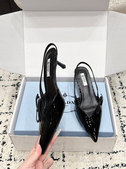 Prada 2026 Pointed Toe Bow SlingBacks 60mm Patent Leather 769838