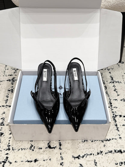 Prada 2026 Pointed Toe Bow SlingBacks 60mm Patent Leather 769838