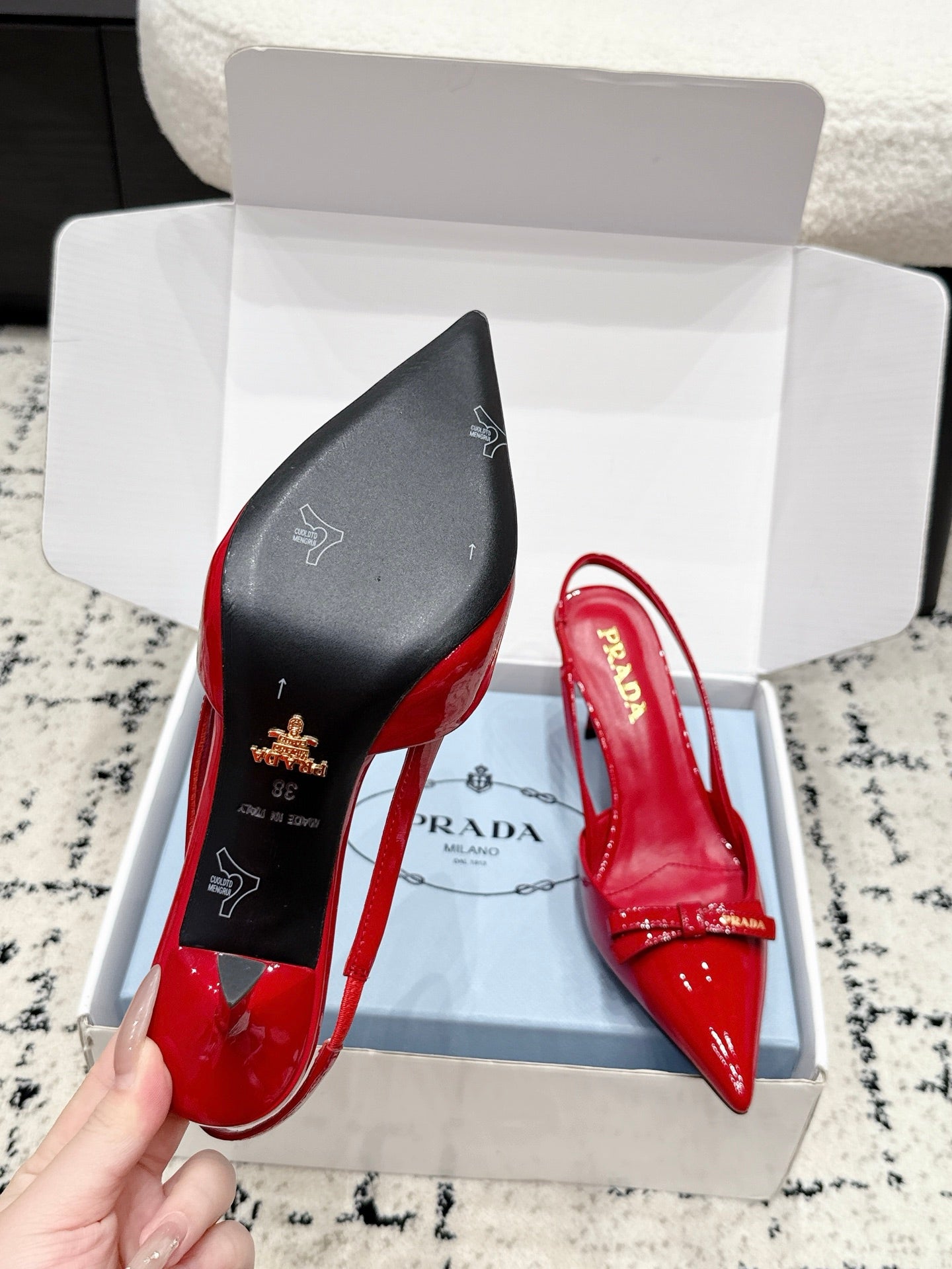 Prada 2026 Bow-Tie Open Sling Back 85mm Cowhide Leather 769840