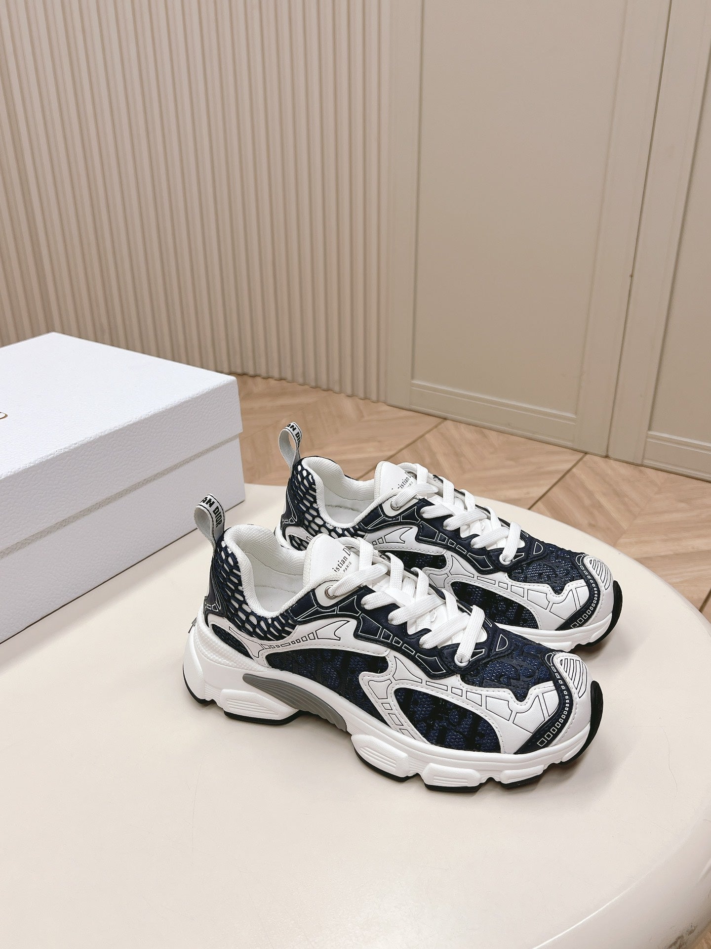 CD 26s Chrono Sneakers White Navy Blue Cowhide Mesh 643751