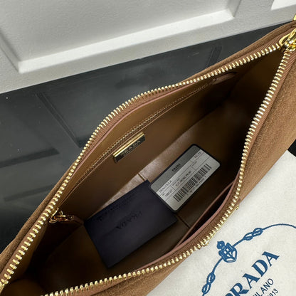 Prada 2026 Aimee Shoulder Bag Brown Suede Calfskin