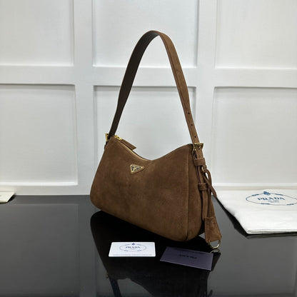 Prada 2026 Aimee Shoulder Bag Brown Suede Calfskin