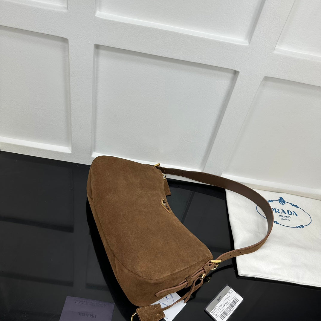 Prada 2026 Aimee Shoulder Bag Brown Suede Calfskin